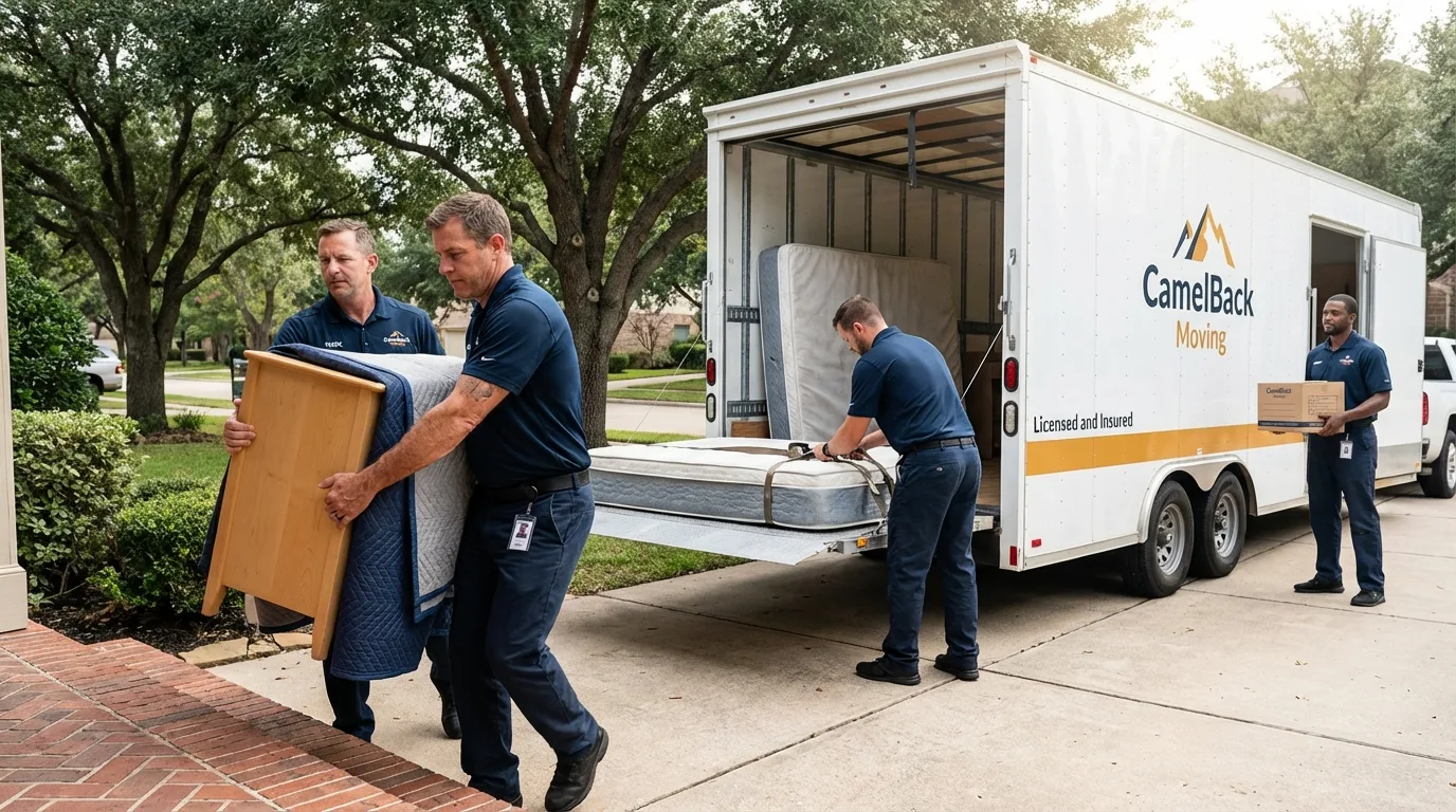 Crew loading residential truck for cross-state move from Pryor, OK