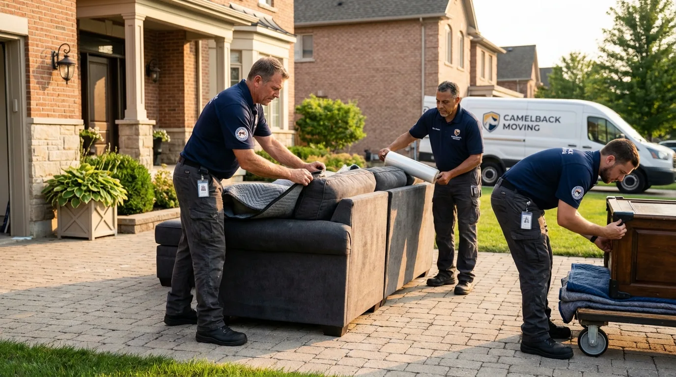 Large estate moving crew wrapping furniture in Pryor, OK